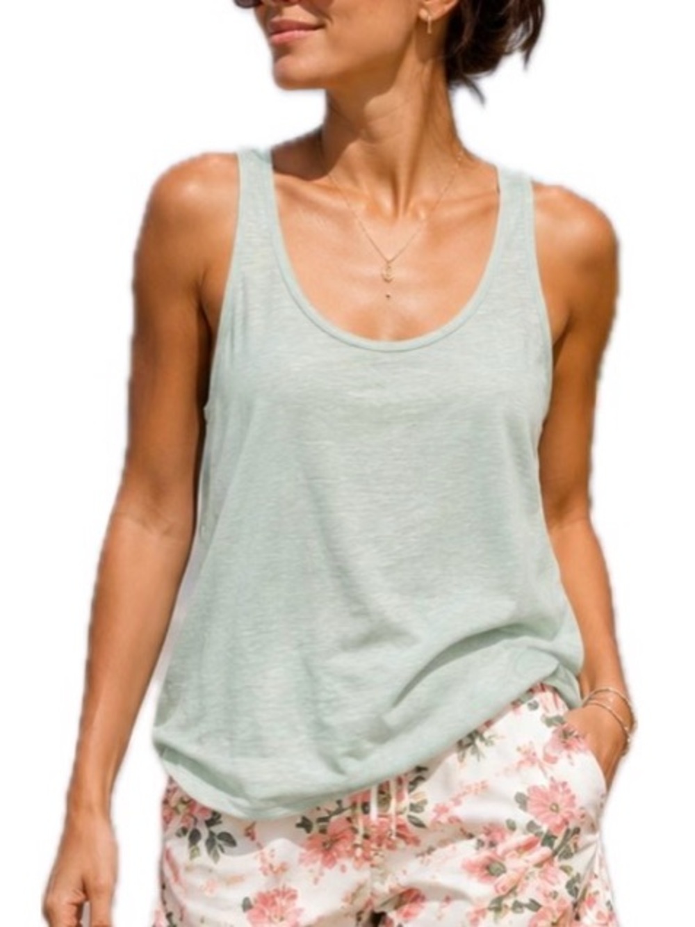 Old Navy Women's XS Regular Green Solid Scoop Neck Sleeveless Knit Tank Top